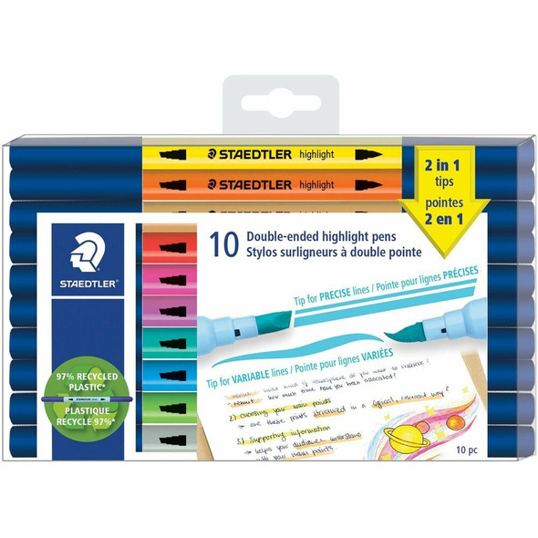 Staedtler Double-ended Highlighter Pens - Assorted Ink - Water Based - 10 / Pack