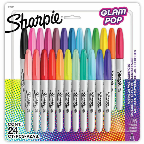 Sharpie Glam Pop Permanent Markers - Assorted Ink - 24 / Pack