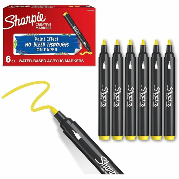 Sharpie Creative Markers - Yellow Ink - Water Based, Acrylic Based - 6 / Box