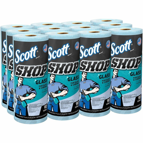 Scott Glass Cleaning Shop Towels - 90 Sheets/Roll - Blue - 1 Carton