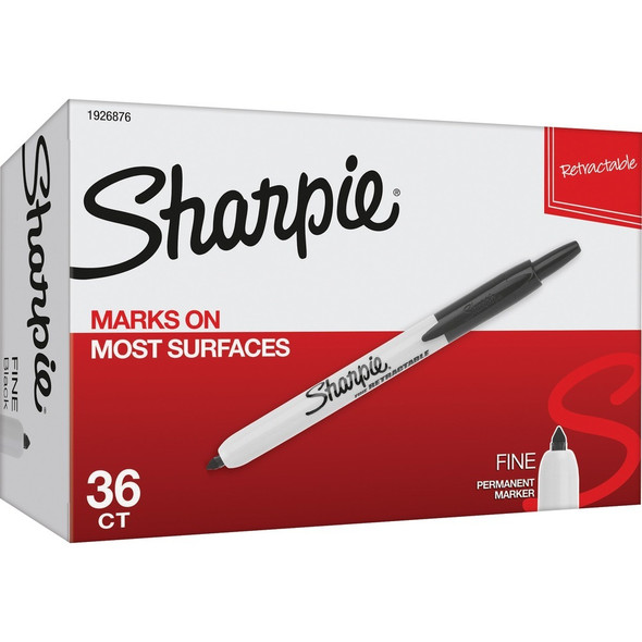 Sharpie Fine Point Retractable Markers - Retractable - Black Ink - 36 / Box