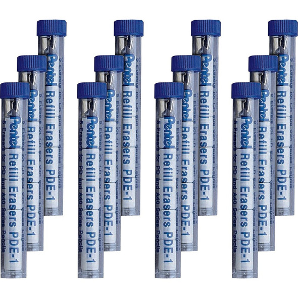 Pentel Mechanical Pencil Eraser Refills - White - 5/Tube - 12 / Box
