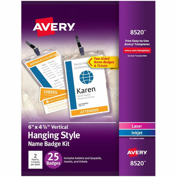 Avery&reg; Vertical Name Badges with Tickets Kit - 25 / Pack
