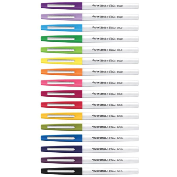 Paper Mate Flair Felt Tip Pens - Bold Pen Point - Assorted Ink - 16 / Pack