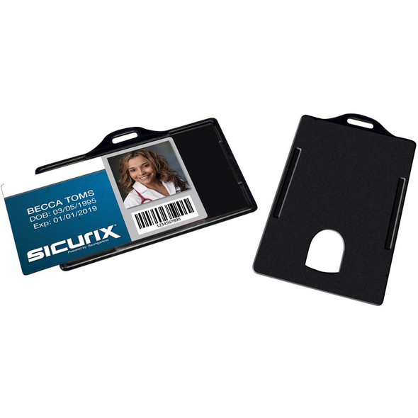 SICURIX Badge Holder - Horizontal - Plastic - Black - 25 / Pack