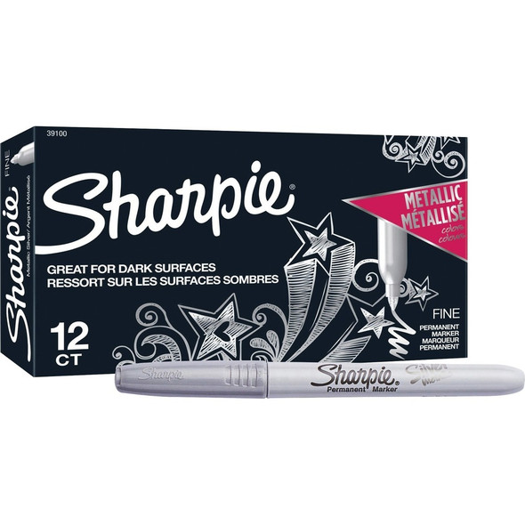 Sharpie Metallic Permanent Markers - Silver Ink - 1 Dozen