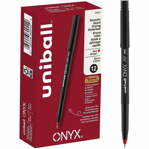 uniball™ Onyx Rollerball Pens - Red Ink - Metal Tip - 1 Dozen