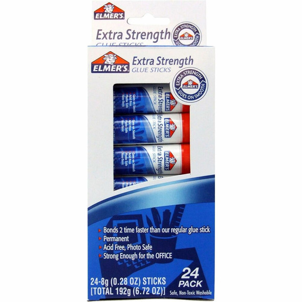 Elmer's Extra Strength Permanent Glue Stick - 0.28 oz - White - 24 / Pack