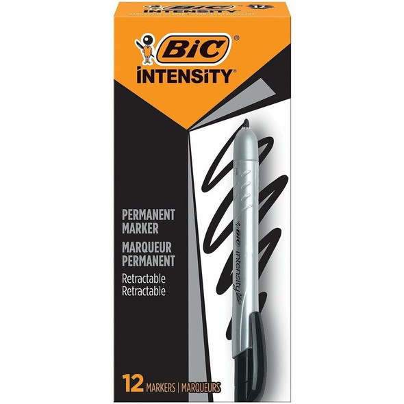 BIC Mark-it Retractable Permanent Markers - Retractable - Black Ink - 1 Dozen