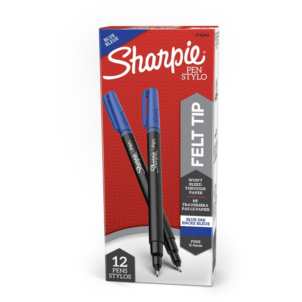 Sharpie Fine Point Pen - Fine Pen Point - Blue Ink - Silver Barrel - 12 / Dozen