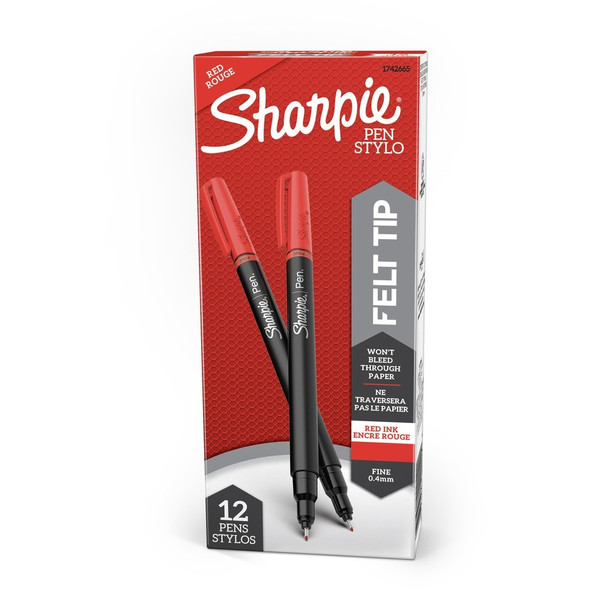 Sharpie Fine Point Pen - Fine Pen Point - Red Ink - Silver Barrel - 12 / Dozen