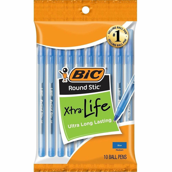 BIC Round Stic Ballpoint Pens - Blue Ink - 10 / Pack
