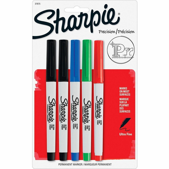 Sharpie Precision Permanent Markers - Assorted Ink - 5 / Pack