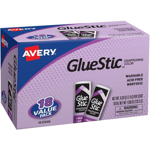 Avery&reg; Glue Stic Disappearing Purple Color - 0.26 oz - Purple - 18 / Pack