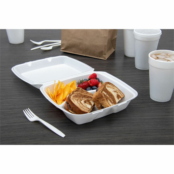Dart 8-1/2" Triple-Compartment Foam Containers - Foam Body - 200 / Carton