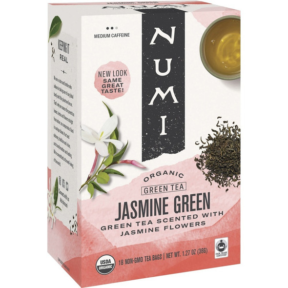 Numi Organic Jasmine Green Tea Bag - Green Tea - 18 Teabag - 18 / Box