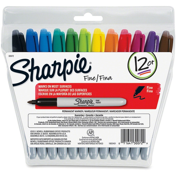 Sharpie Fine Point Permanent Marker - Assorted Ink - Alcohol Based - 12 / Set