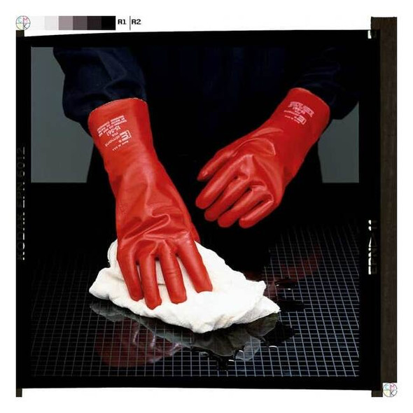 Solvex 15-554 Chemical Resistant Gloves, PVA, 14 in L, 37.5 mil, Red, 9, 1 PR