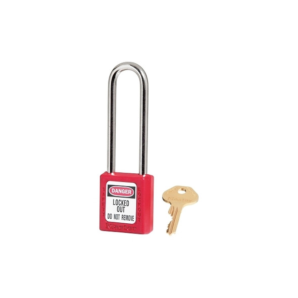 Zenex™ Thermoplastic Safety Lockout Padlock, 410, 1-1/2 W x 1-3/4 H Body, 3 in H Shackle, KA, Red