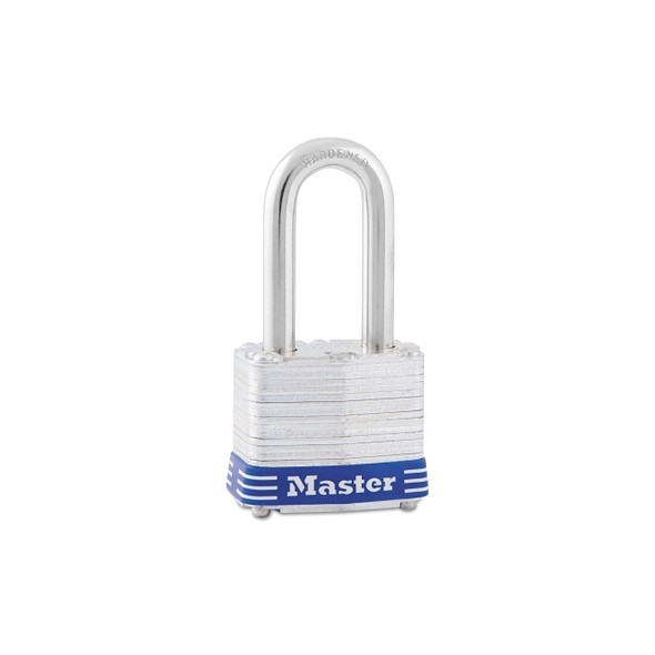No. 3 Laminated Steel Padlock, 9/32 in dia, 5/8 in W x 2 in H Shackle, Silver/Blue, Keyed Different, Varies Pack of 4
