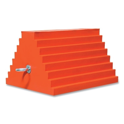 General Purpose Utility Wheel Chock, 10 in L x 8 in W x 6 in H, Orange, Includes Cored Bottom/Eye Bolt