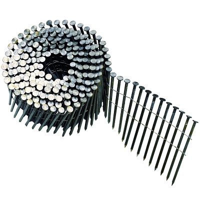 Round Head Framing Nail Coil, 3 in L, Steel