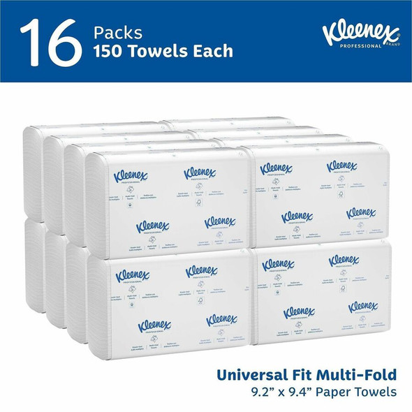 Kleenex&reg; Multi-Fold Paper Towels - 9.20" Width x 9.40" Length - White - 150/Pack - 16 / Carton