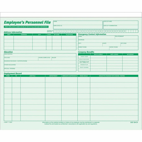 TOPS Record Jacket - 9 1/2" x 11 3/4" - Green - Preprinted - 20 / Pack