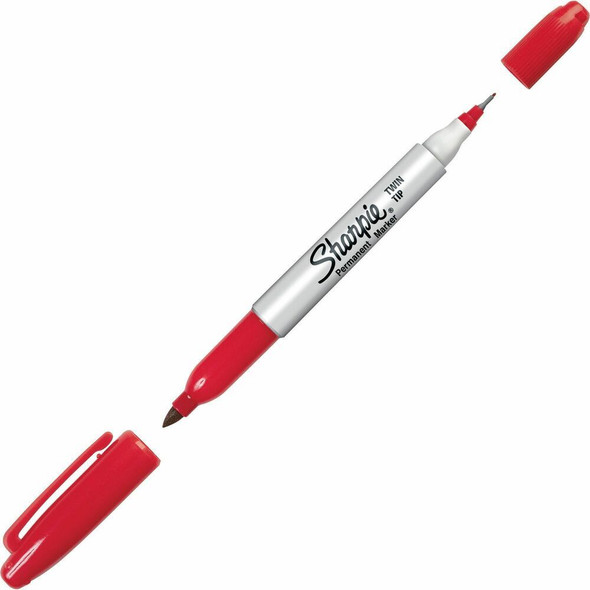 Sharpie Twin Tip Permanent Marker - Red Ink - Alcohol Based - 1 Dozen