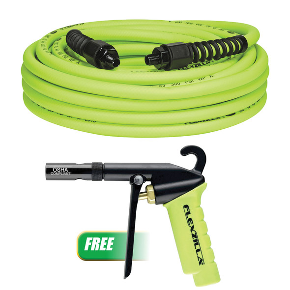 Buy (1) 3/8x50ft Flexzilla ZillaGreen Air Hose Get (1) Flexzilla Blow Gun w/Xtreme-Flo Safety Nozzle HFZ3850YW2-AG1502FZ