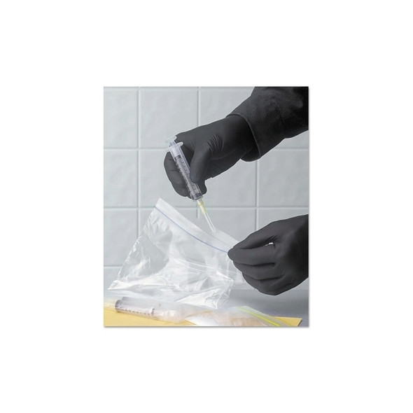 7700 Series Nitrile Gloves, Rolled Cuff, Medium, Black