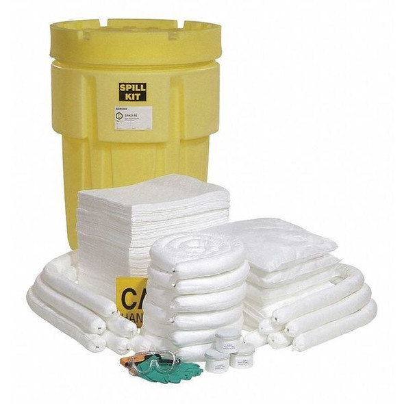 Spill Kit, 80 gal Volume Absorbed per Kit, 95 gal Capacity, Drum, Yellow, 196