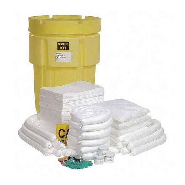 Spill Kit, 80 gal Volume Absorbed per Kit, 95 gal Capacity, Drum, Yellow, 196