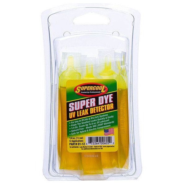Supercool A/C Leak Detection Dye, .25 Oz, PK12 D1-12