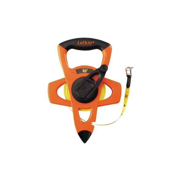 Hi-Viz® Orange Reel Fiberglass Tape, 1/2 in x 50 ft, SAE, Orange, 1/10 in Grad