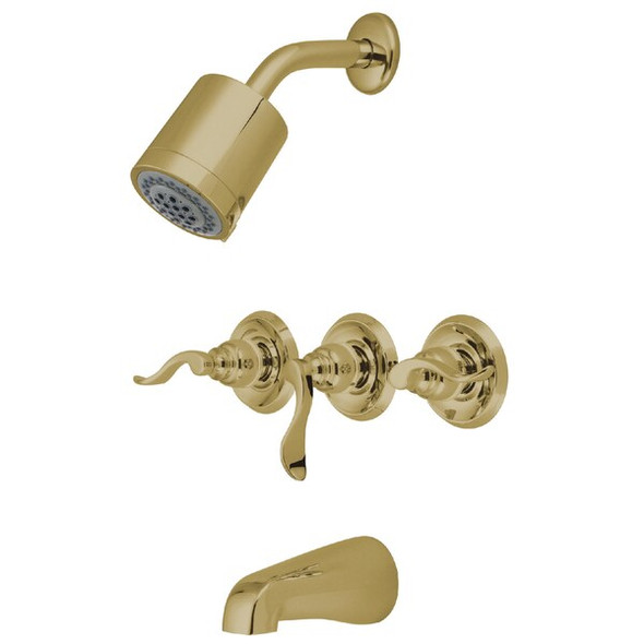 Kingston Brass Tub and Shower Faucet, Polished Brass, Wall Mount KB8232NFL