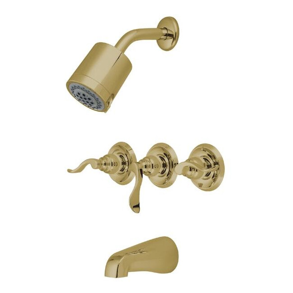 Kingston Brass Tub and Shower Faucet, Polished Brass, Wall Mount KB8232NFL