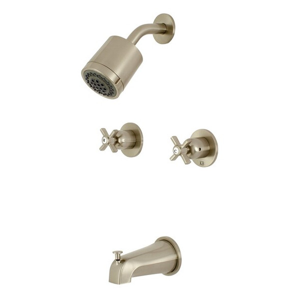 Kingston Brass Tub and Shower Faucet, Brushed Nickel, Wall Mount KBX8148ZX