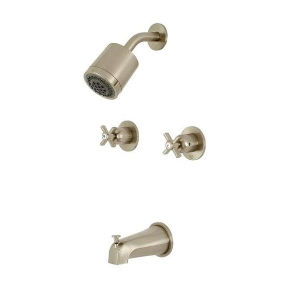 Kingston Brass Tub and Shower Faucet, Brushed Nickel, Wall Mount KBX8148ZX