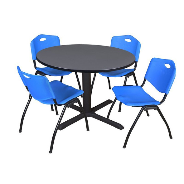 Cain Cain Round Table & Chair Set, Wood, Metal, Plastic Top, Grey TB48RNDGY47BE