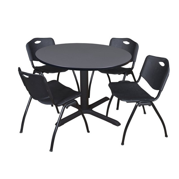 Cain Cain Round Table & Chair Set, Wood, Metal, Plastic Top, Grey TB48RNDGY47BK