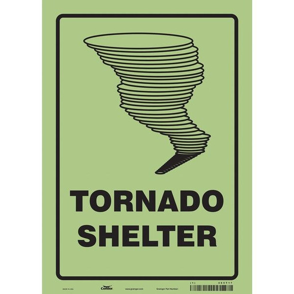 Tornado Shelter, 10 in W x 14 in H, Vertical Rectangle, Glow Vinyl, 465T17
