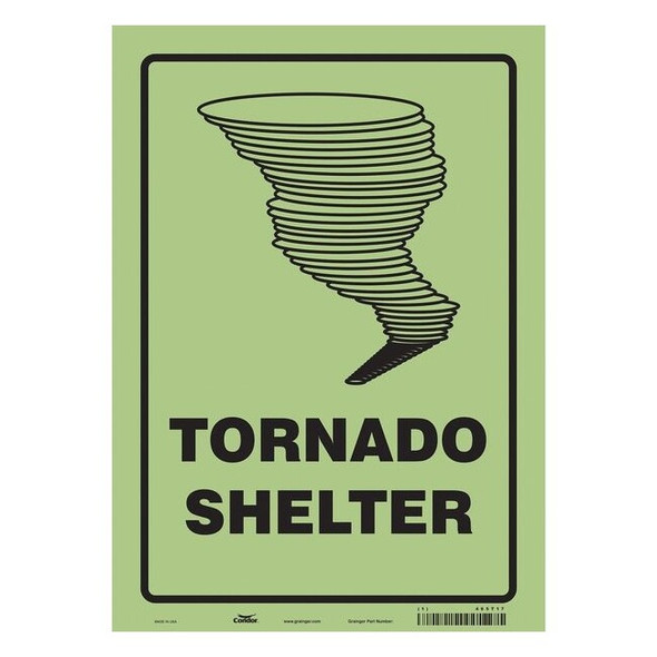 Tornado Shelter, 10 in W x 14 in H, Vertical Rectangle, Glow Vinyl, 465T17