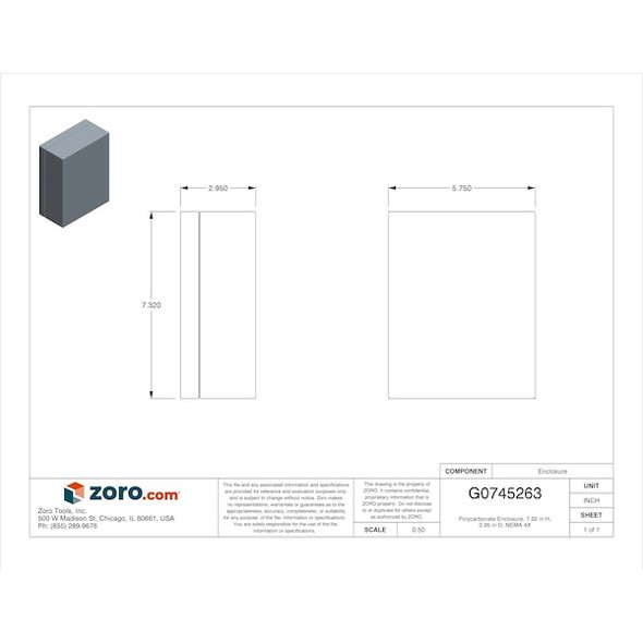 Box Enclosures Electrical Enclosures, 7.32 in H, 3 in D, 5-3/4 in W, 4, Polycarbonate BEN-80P
