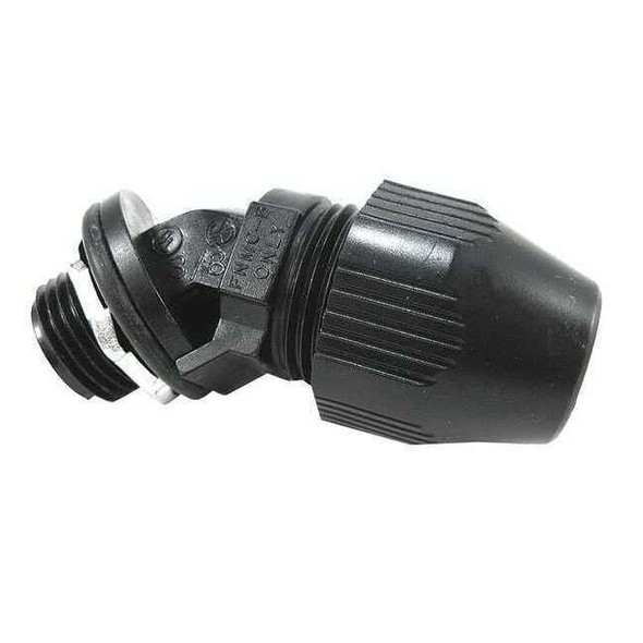 Conduit Fitting 45 Deg Elbow, 1-1/2 in, Liquid-Tight, Plastic, Plain, Black