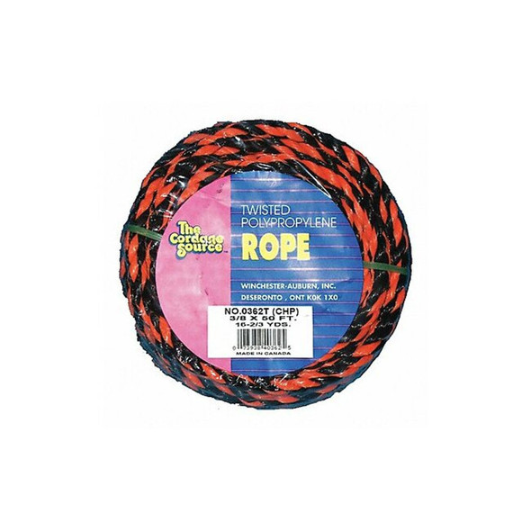 Manufacturer Varies Rope, 50ft, Blk/Orng, 215lb., Polyprpylne 362T-WA