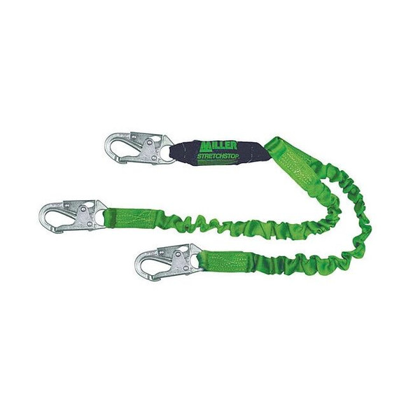 StretchStop Shock Absorbing Lanyard, 6 ft. Length, Snap Hook, Steel, 2 Leg(s)