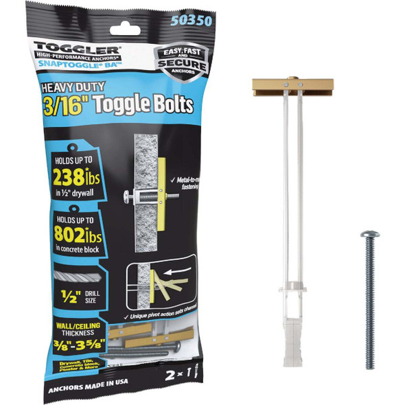 Toggler Snaptoggle 3/16 In.-24 x 2 In. Toggle Bolt (2-Count) 50350