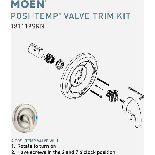 Moen Posi-Temp Valve Trim Kit, Spot Resist Brushed Nickel 181119SRN 495957