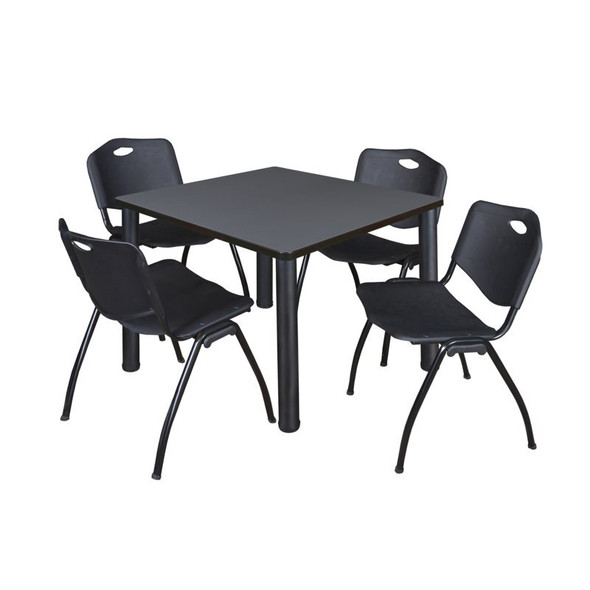 Kee Square Table & Chair Set, Wood, Metal, Plastic Top, Grey